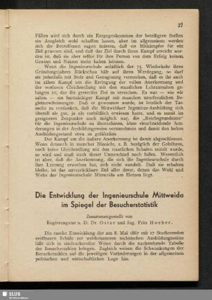 Die Entwicklung der Ingenieurschule Mittweida im Spiegel der Besucherstatistik