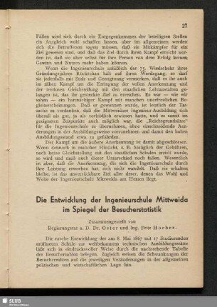 Die Entwicklung der Ingenieurschule Mittweida im Spiegel der Besucherstatistik