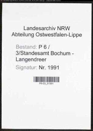 Heiratsregister Standesamt Bochum VII-Langendreer