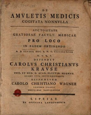 De amuletis medicis cogitata non nulla