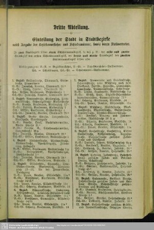Dritte Abteilung. Einteilung der Stadt