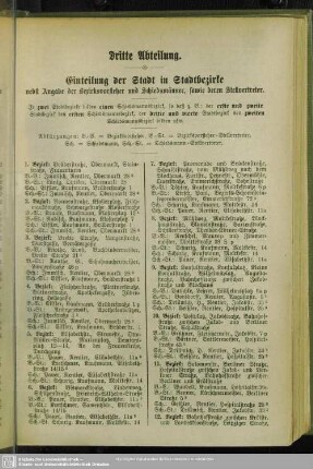 Dritte Abteilung. Einteilung der Stadt