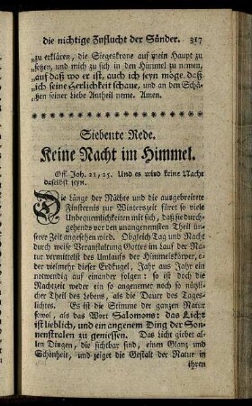 Siebente Rede. Keine Nacht im Himmel.