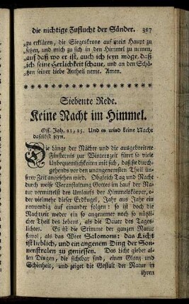 Siebente Rede. Keine Nacht im Himmel.