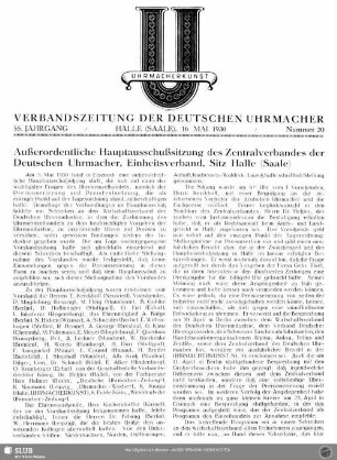 Außerordentliche Hauptausschußsitzung des Zentralverbandes der Deutschen Uhrmacher, Einheitsverband, Sitz Halle (Saale)