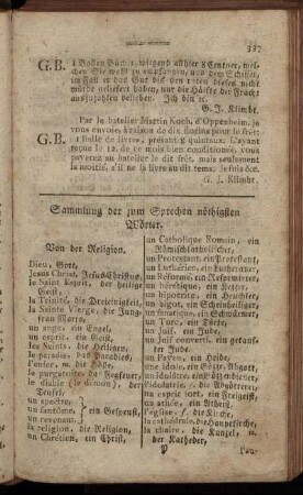 Sammlung der zum Sprechen nöthigsten Wörter.