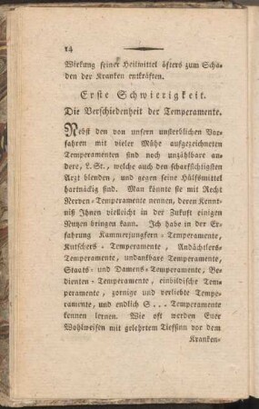 Erste Schwierigkeit. Die Verschiedenheit der Temperamente