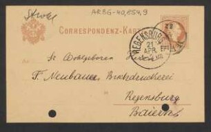 Brief von Gabriel Strobl an F. Neubauer'sche Buchdruckerei