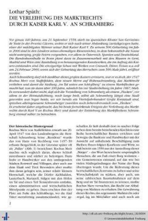 Die Verleihung des Marktrechts durch Kaiser Karl V. an Schramberg.