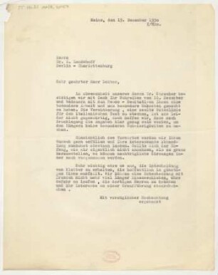 Brief an Ludwig Landshoff : 19.12.1930