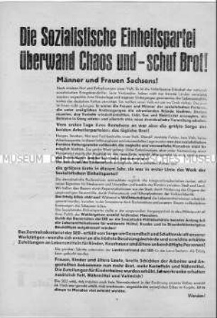 Wahlaufruf der SED an die Bevölkerung Sachsens zur Gemeindewahl 1946 in der Sowjetischen Besatzungszone