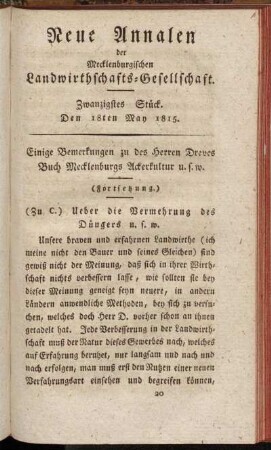 Zwanzigstes Stück. Den 18ten May 1815.
