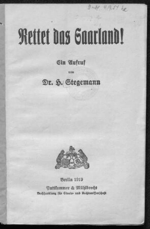 Rettet das Saarland ! : ein Aufruf