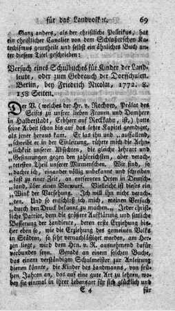 Versuch eines Schulbuchs für Kinder der Landleute.