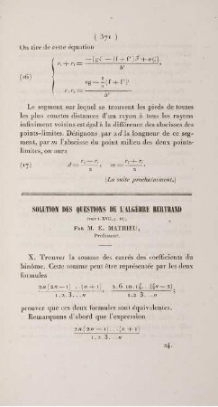 Solution des questions de l'algèbre bertrand.
