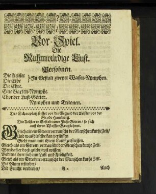 Vor-Spiel. Die Ruhmwürdige Lust.