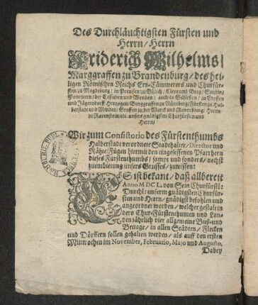 Des Durchläuchtigsten Fürsten und Herrn/ Herrn ...