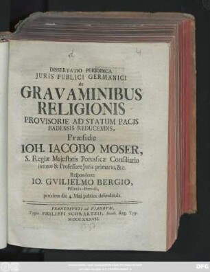 Dissertatio Periodica Juris Publici Germanici de Gravaminibus Religionis Provisorie Ad Statum Pacis Badensis Reducendis
