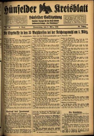 Zweite Ausgabe vom Donnerstag, den 09. März 1933.
