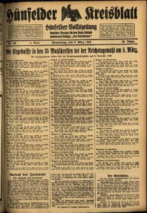 Zweite Ausgabe vom Donnerstag, den 09. März 1933.
