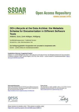 DDI-Lifecycle at the Data Archive: the Metadata Schema for Documentation in Different Software Tools