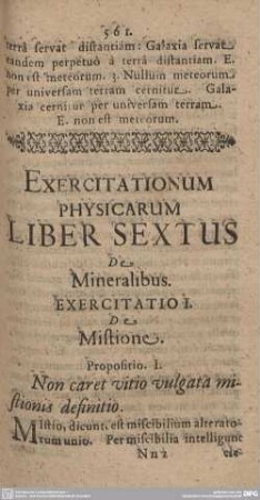 Exercitationum Physicarum Liber Sextus. De Mineralibus.