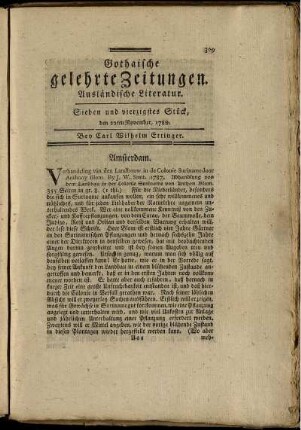 Sieben und vierzigstes Stück, den 22ten November, 1788.