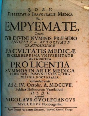 Dissertatio Inavgvralis Medica De Empyemate