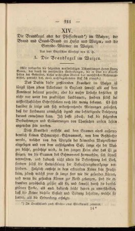 XIV. Die Brandkugel oder der Pfefferbrand im Waizen; der Brand und Staub-Brand im Hafer und Waizen, und die Getreide-Würmer im Waizen
