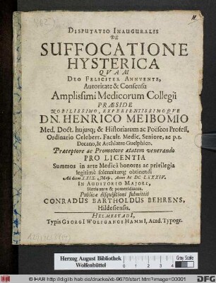 Disputatio Inauguralis De Suffocatione Hysterica