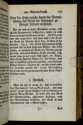 Von der Hitze welche durch die Vermischung ins Reich der Pflantzen gehöriger Körper entstehet. - Durch die Vermischung klater flüßiger Materien Feuer zu machen.