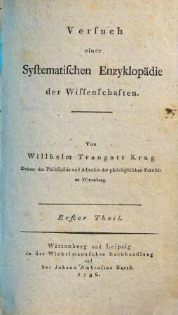 Versuch einer systematischen Enzyklopaedie der Wissenschaften. 1