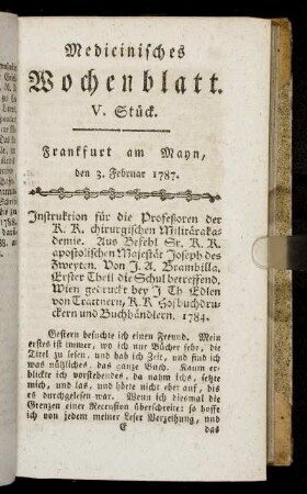 V. Stück. Frankfurt am Mayn, den 3. Februar 1787. - VIII. Stück. Frankfurt am Mayn, den 24. Februar 1787.