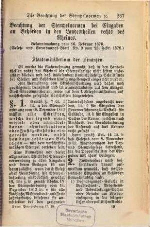 Prozeßordnung in bürgerlichen Rechtsstreitigkeiten für das Königreich Bayern : [Verordnungen u.s.w. zur Bayerischen Prozeßordnung ...], 2,9. Beachtung d. Stempelnormen ...