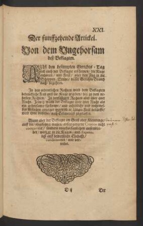 Der funffzehende Artickel. Von dem Ungehorsam deß Beklagten.
