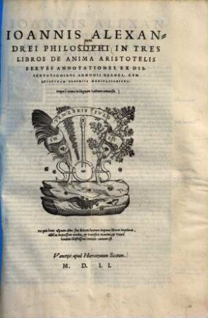 In tres libros de anima Aristotelis breves annotationes : ex dissertationibus Ammonii Hermei ...