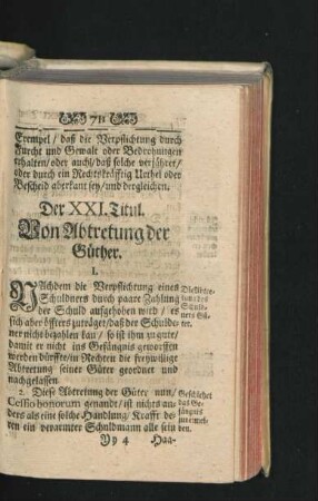 Der XXI. Titul. Von Abtretung der Güther.