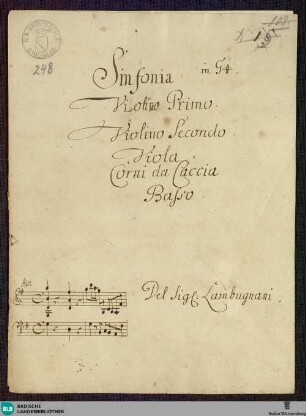Symphonies - Mus. Hs. 248 : vl (2), vla, cor (2), b; G; VitL SG1 JenS 51