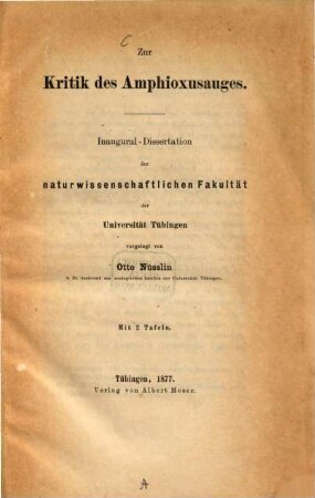 Zur Kritik des Amphioxusauges : Inaugural-Dissertation