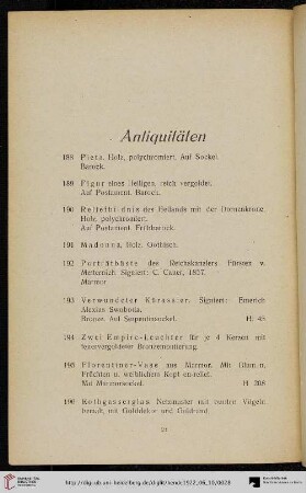 Antiquitäten (Nr. 188-225)