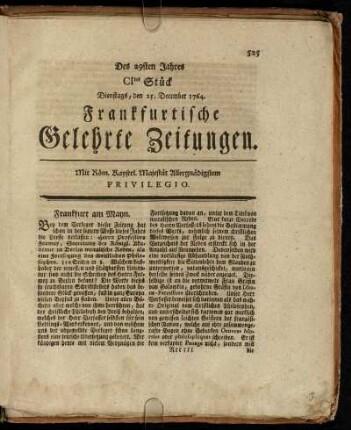 CItes Stück Dienstags, den 25. December 1764. - CIItes Stück Freytags, den 28. December 1764.