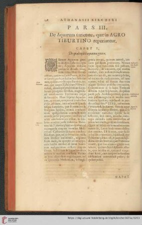 Pars III: De Aquarum varietate, quæ in Agro Tiburtino reperiuntur