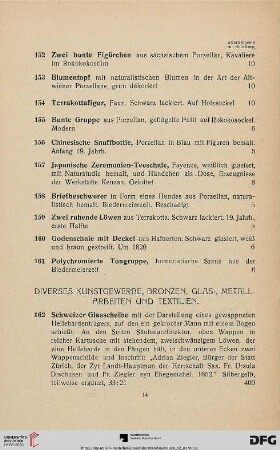 Diverses Kunstgewerbe, Bronzen, Glas-, Metall-Arbeiten und Textilien (Nr. 162-207)