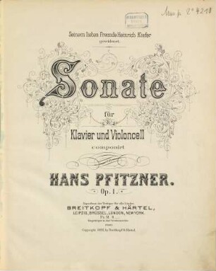 Sonate : für Klavier und Violoncell ; Op. 1 ; seinem lieben Freunde Heinrich Kiefer gewidmet