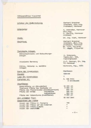 Schauspielhaus, Wuppertal: mehrseitiges Schriftstück zur Ausstattung