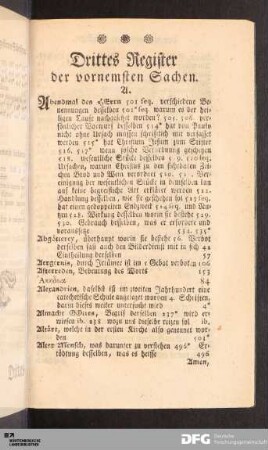 Drittes Register der vornemsten Sachen.