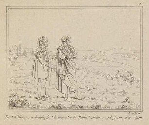 Faust et Wagner, son disciple, font la rencontre de Mephistophéles sous la forme d’un chien