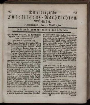 XVII. Stück. Sonnabends : den 22. April 1780.