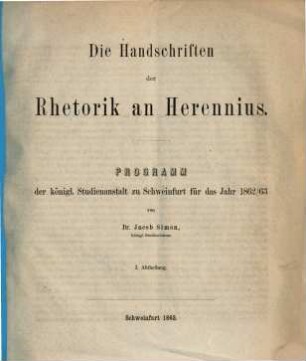 Programm der K. Studienanstalt zu Schweinfurt : für d. Schuljahr .... 1862/63 (1863)