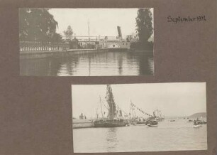 oben: Salonschiff "Kaiser Wilhelm" an der Anlegestelle unten: Hafen von Mainau